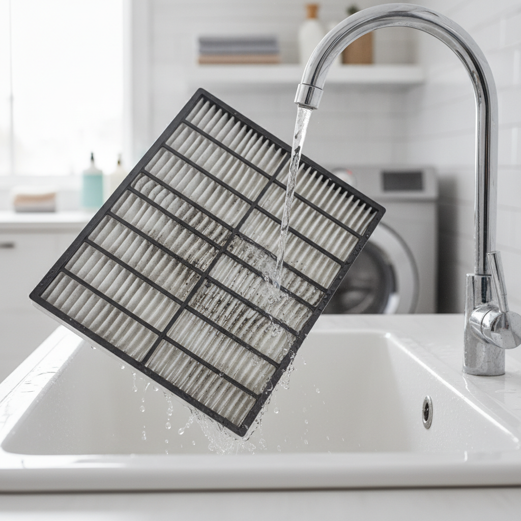 washable ac filter cleaning - no faces and no text